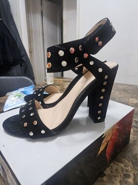 Italina Black Studded Block Heel Sandals